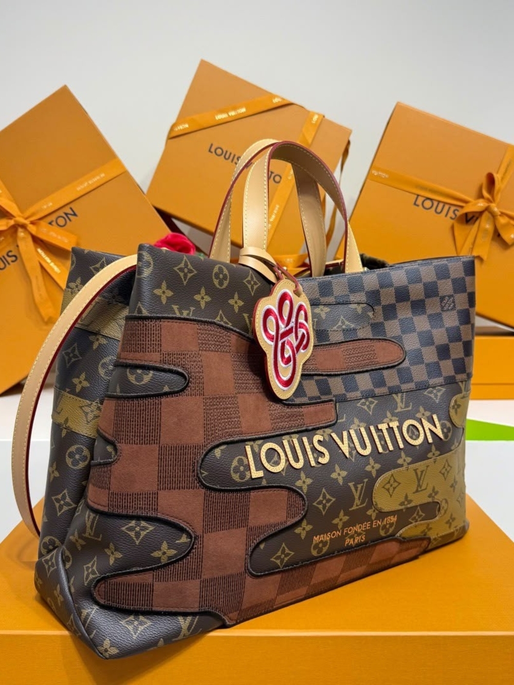 Louis Vuitton Brown Multicolor Monogram & Damier Tote